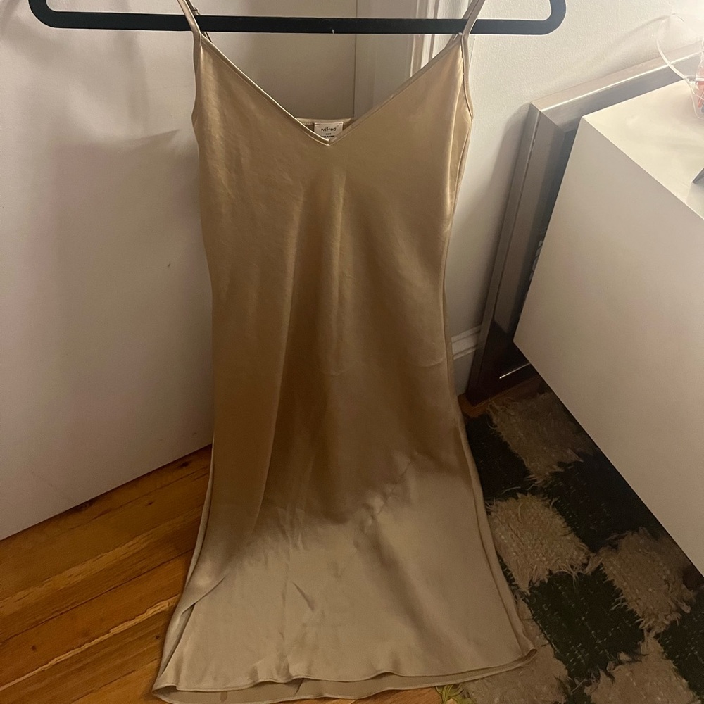 WILIFRED satin midi dress in champagne. Size XXS.
